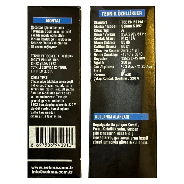Sekma Doğal Gaz (Metan) Alarm Dedektörü S-092 - Görsel 4