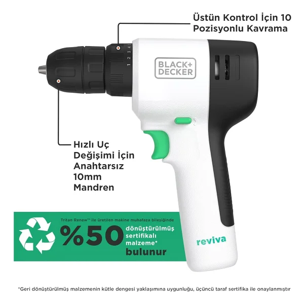 Black+Decker REVDD12ASTB Reviva 12 V Akülü Matkap - Görsel 2