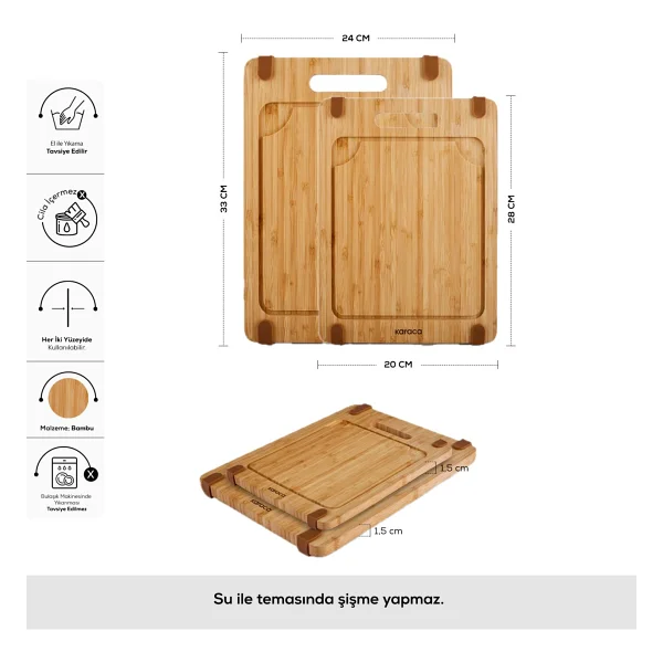 Karaca Roy Bamboo Pro 28-33 cm 2'li Kesme Tahtası - Görsel 4