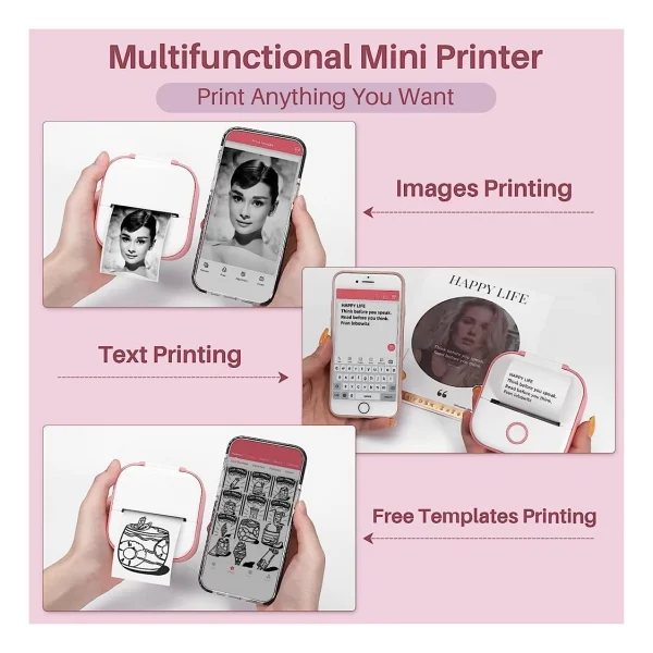 Phomemo T02 Mini Yazıcı, Pembe, Sticker Yazıcısı, Öğrenciler Için Eğitim Yardımcısı - Görsel 2