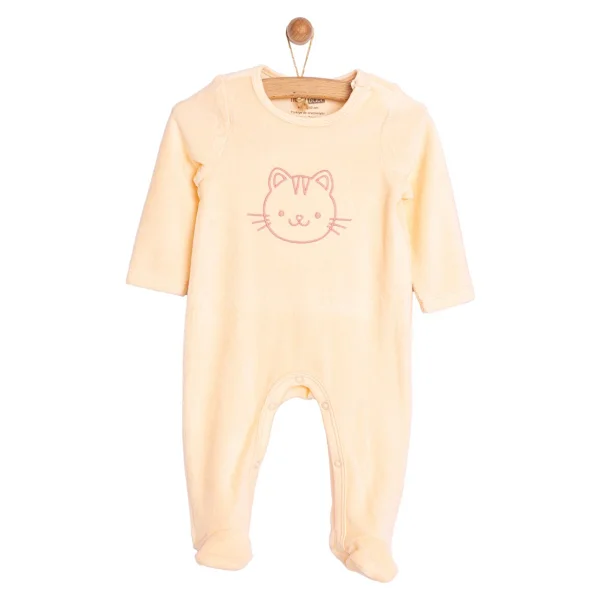 HelloBaby Yenidoğan Nakışlı Kadife Patikli Tulum Kız Bebek - 3 Ay - Somon - Görsel 7