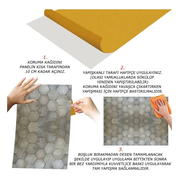 Tink Kendinden Yapışkanlı Altıgen Ahşap Desenli Pvc Panel 41X62 cm (12 Adet) 3 M2 - Görsel 3