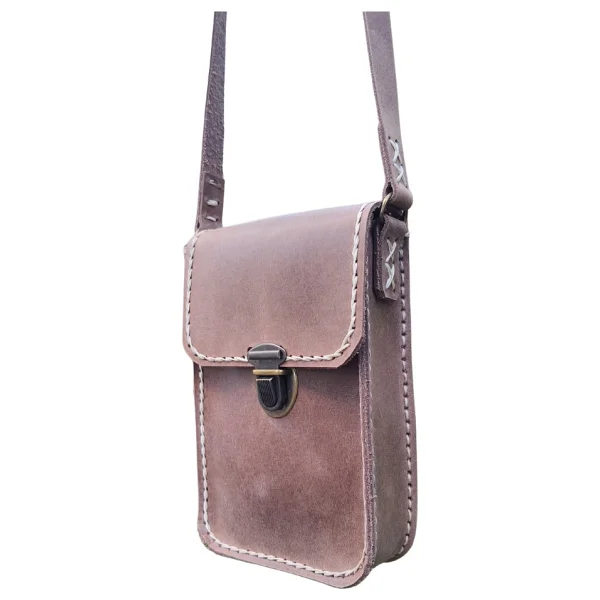 Semiramis Dionysos Ss6 Model El Yapımı Vintage Unisex El Dikişi Crazy Deri Küçük Boy Çanta Telefon Çantası - Görsel 5