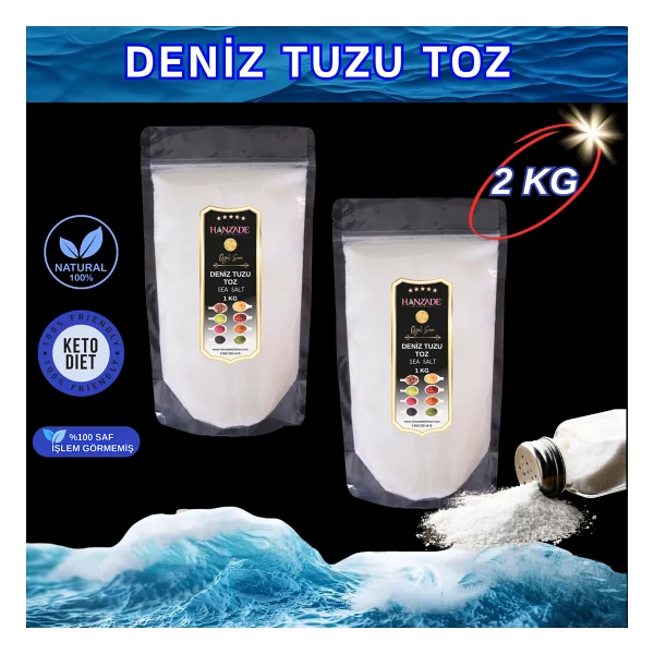 Hanzade Bitkisel Saf Deniz Tuzu Toz Öğütülmüş Iyot Ilavesiz 1 kg x 2 Adet - 2 kg - Görsel 6