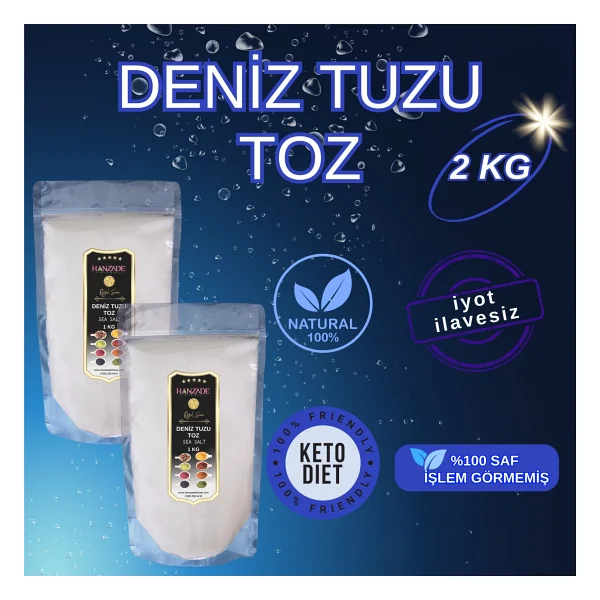 Hanzade Bitkisel Saf Deniz Tuzu Toz Öğütülmüş Iyot Ilavesiz 1 kg x 2 Adet - 2 kg - Görsel 2