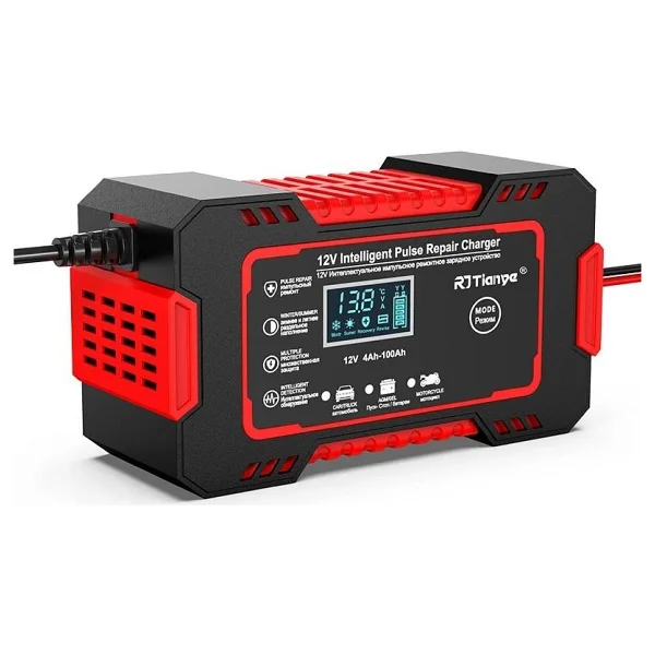 RJTianye 12V 6A Akıllı Araba Motosiklet LCD Ekran Araç Akü Onarım Hızlı Şarj Cihazı Islak Kuru Jel Kurşunasit - Görsel 7