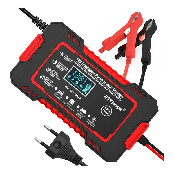 RJTianye 12V 6A Akıllı Araba Motosiklet LCD Ekran Araç Akü Onarım Hızlı Şarj Cihazı Islak Kuru Jel Kurşunasit - Görsel 2