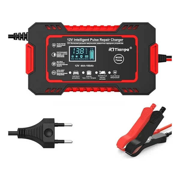 RJTianye 12V 6A Akıllı Araba Motosiklet LCD Ekran Araç Akü Onarım Hızlı Şarj Cihazı Islak Kuru Jel Kurşunasit - Görsel 3