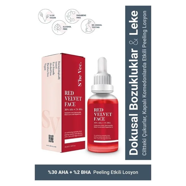 She Vec Red Velvet Cilt Tonu Eşitleyici Arındırıcı Kırmızı Yüz Serumu Serum 30 ml - Görsel 6