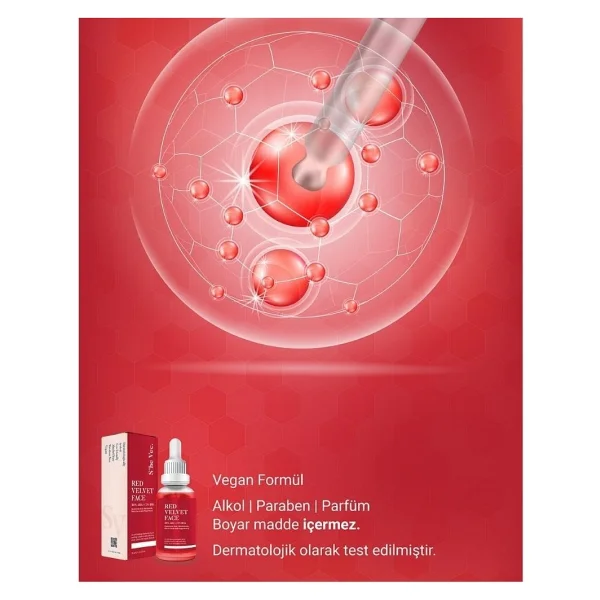 She Vec Red Velvet Cilt Tonu Eşitleyici Arındırıcı Kırmızı Yüz Serumu Serum 30 ml - Görsel 3