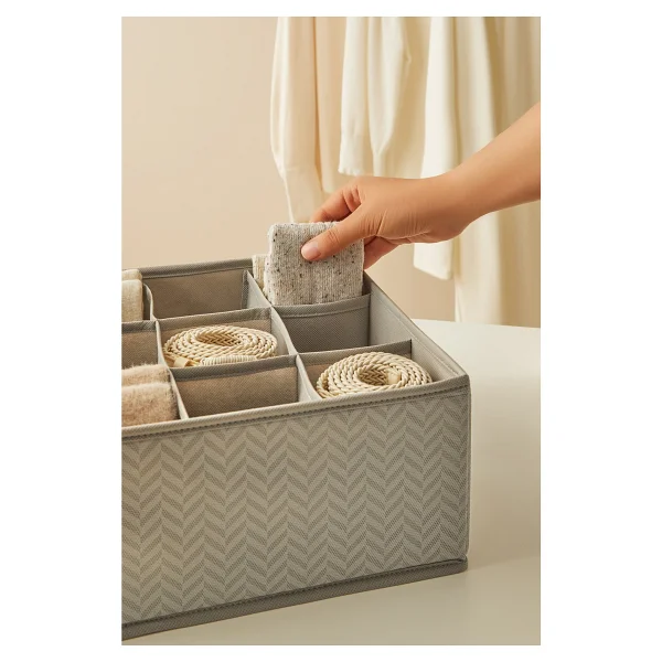 Ocean Home Textile 3'lü Bölmeli Petek Gri Çekmece İçi Dolap Çamaşır Düzenleyici Katlanır Saklama Kutusu Organizer Set - 3 Adet - 1x 28X28X13 + 2x 13X28X13 cm - Görsel 4