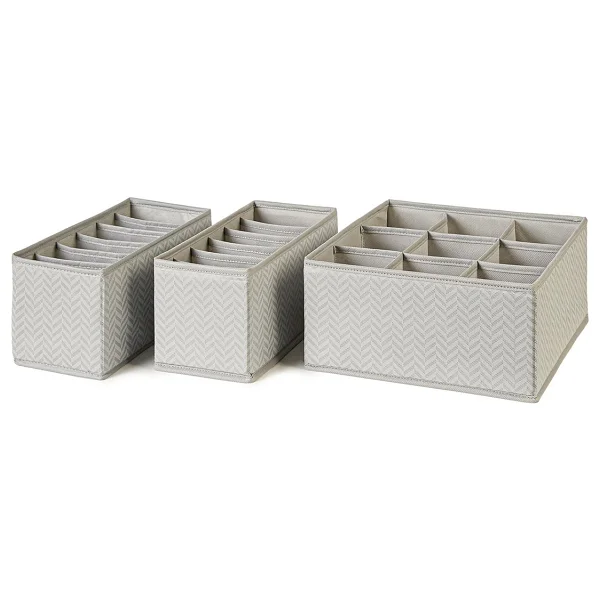 Ocean Home Textile 3'lü Bölmeli Petek Gri Çekmece İçi Dolap Çamaşır Düzenleyici Katlanır Saklama Kutusu Organizer Set - 3 Adet - 1x 28X28X13 + 2x 13X28X13 cm - Görsel 6