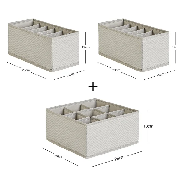 Ocean Home Textile 3'lü Bölmeli Petek Gri Çekmece İçi Dolap Çamaşır Düzenleyici Katlanır Saklama Kutusu Organizer Set - 3 Adet - 1x 28X28X13 + 2x 13X28X13 cm - Görsel 7