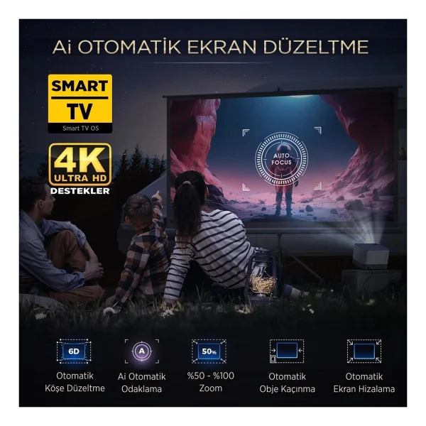 Aurzen Boom 3 500 Lümen Full HD Wi-Fi Android Projeksiyon Cihazı - Görsel 3
