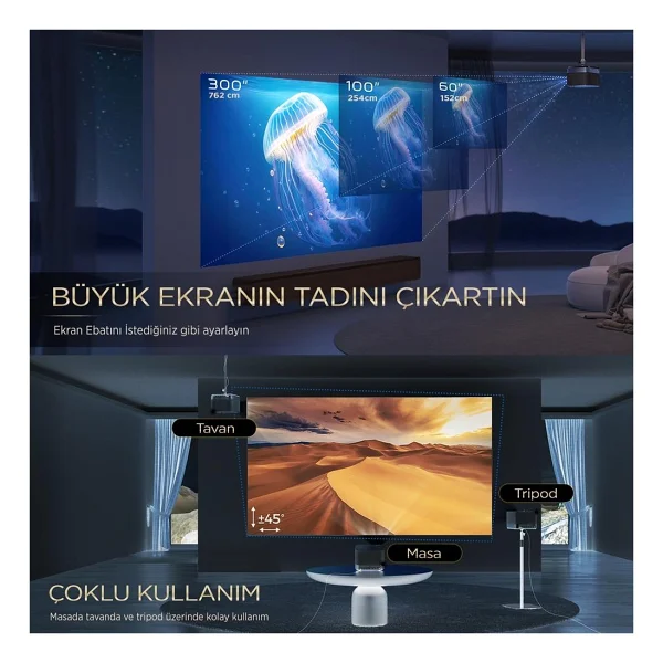 Aurzen Boom 3 500 Lümen Full HD Wi-Fi Android Projeksiyon Cihazı - Görsel 10