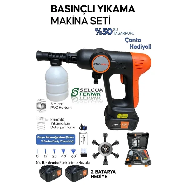 Stanvolt Basınçlı Oto Araba Bahçe Yıkama Makinesi Akülü Kovadan Su Çekme - Görsel 4
