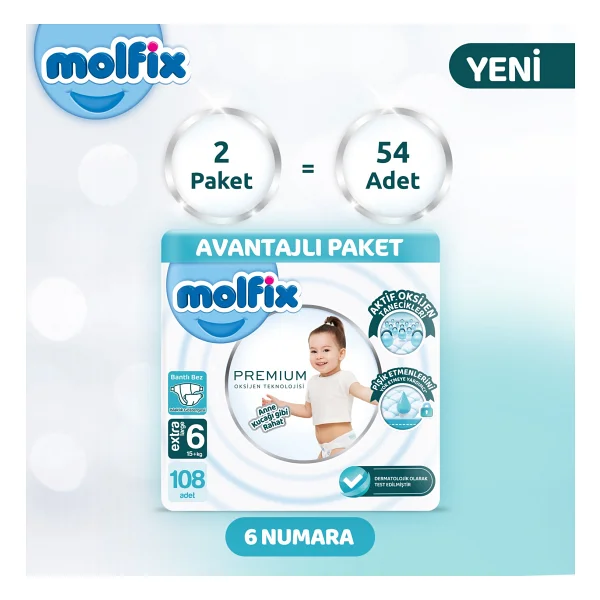 Molfix Premium 6 Numara Extra Large 54'lü 2 Adet Bebek Bezi - Görsel 2