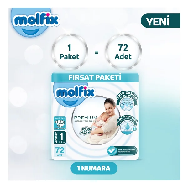 Molfix Premium 1 Numara Yenidoğan 72'li Bebek Bezi - Görsel 2