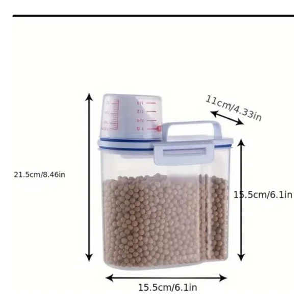 Yemci Petshop Mama Saklama Kabı Ölçü Bardaklı Şeffaf 1,5 kg - Görsel 2