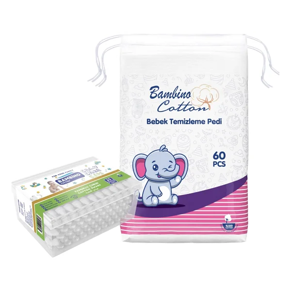 Bambino Cotton Bebek Temizleme Pamuğu ve Bebe Kulak Çubuğu - Beyaz - Görsel 3