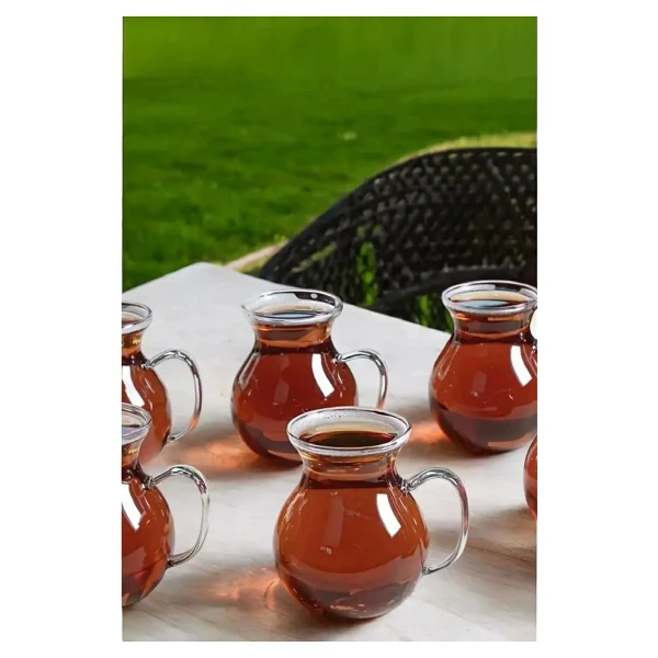 Eli-Ka Home 6'lı Keyfi Ala Borosilikat Cam Tombul Kulplu Çay Bardağı 200 ml /Kulplu Kazan Çay Bardağı - Görsel 2