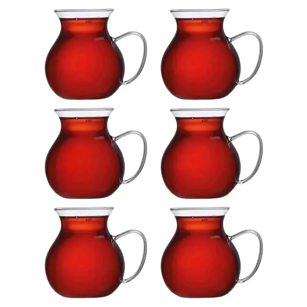 Eli-Ka Home 6'lı Keyfi Ala Borosilikat Cam Tombul Kulplu Çay Bardağı 200 ml /Kulplu Kazan Çay Bardağı - Görsel 3