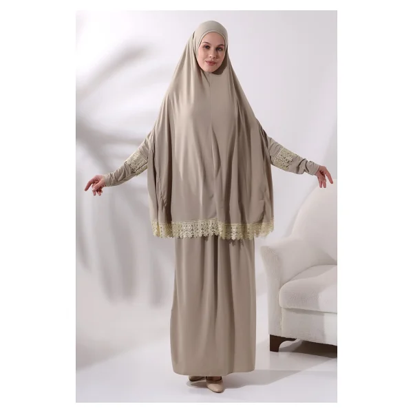 İhvan Online Iki Parça Fistolu Pratik Alt Üst Namaz Elbisesi 8018 Gül Kurusu - Standart - Görsel 6