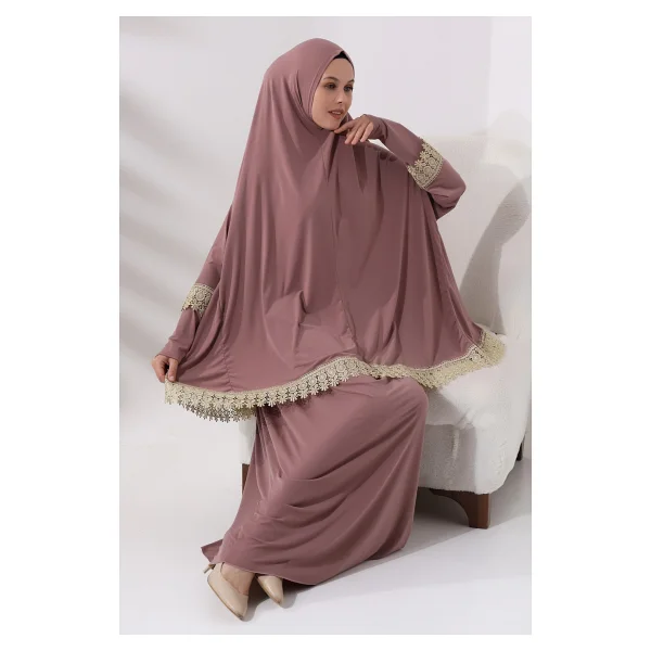 İhvan Online Iki Parça Fistolu Pratik Alt Üst Namaz Elbisesi 8018 Gül Kurusu - Standart - Görsel 5