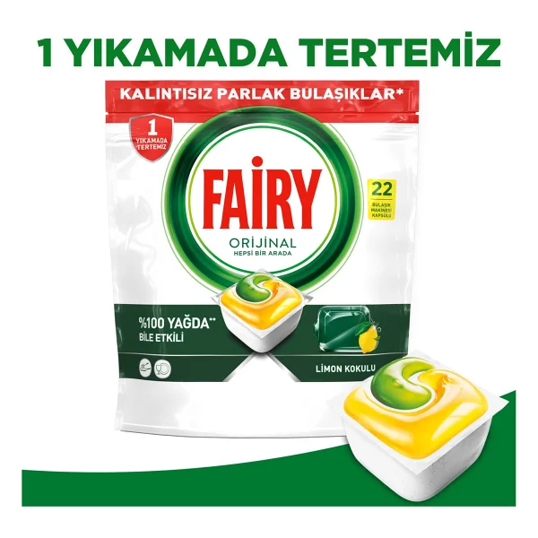 Fairy Hepsi Bir Arada Limon Bulaşık Makinesi Tableti 22'li - Görsel 7