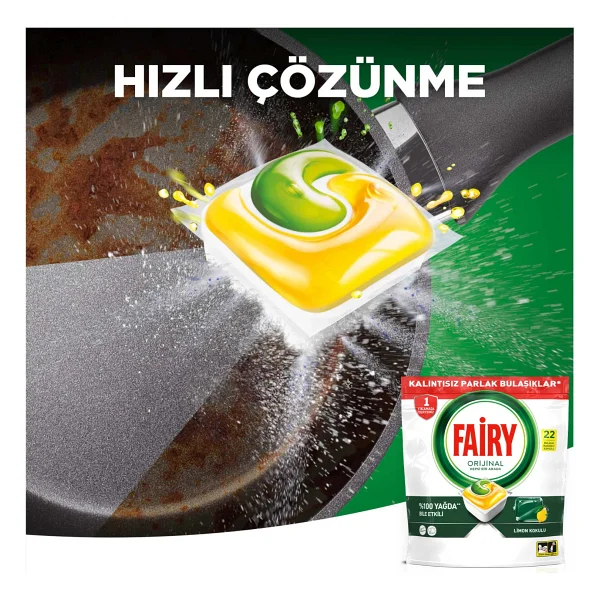 Fairy Hepsi Bir Arada Limon Bulaşık Makinesi Tableti 22'li - Görsel 9