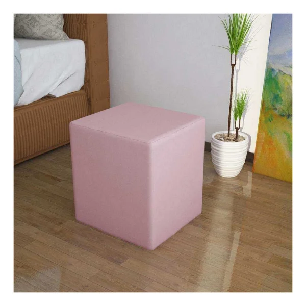 Modilayn Doğa Kare Puf Tay Tüyü Kumaş, Sağlam Ahşap İskeletli -Pembe- - Görsel 4