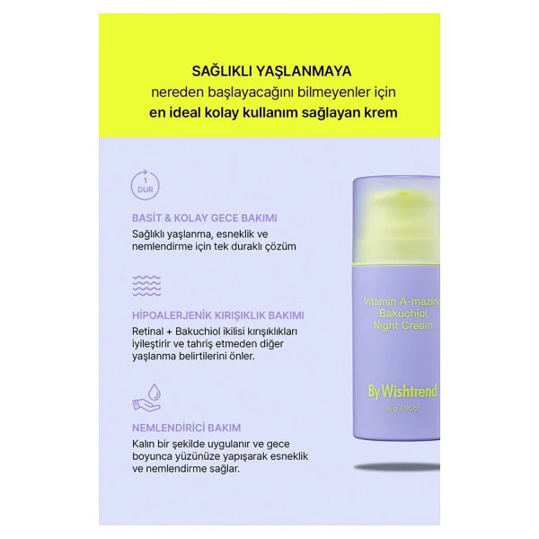 By Wishtrend Vitamin A-mazing Bakuchiol Night Cream %0,03 Retinal Gece Kremi 30 Ml - Şeffaf - Görsel 3