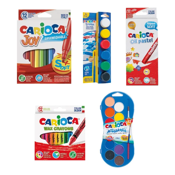Carioca Okul Boyama Seti 5'li (Sulu Boya 12'li - Wax Crayon 12'li - Yağlı pastel 12'li- Joy Keçeli 12'li - Tempera Parmak Boya 6'lı + Fırçalı) - Görsel 3