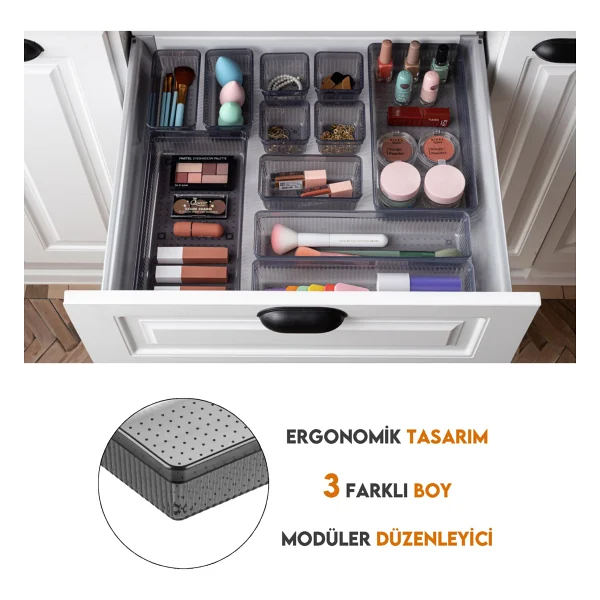 Meleni Home 6'lı Çekmece İçi Organizer - Kozmetik Takı Makyaj Organizeri Dolap İçi Düzenleyici - Antrasit - Görsel 3