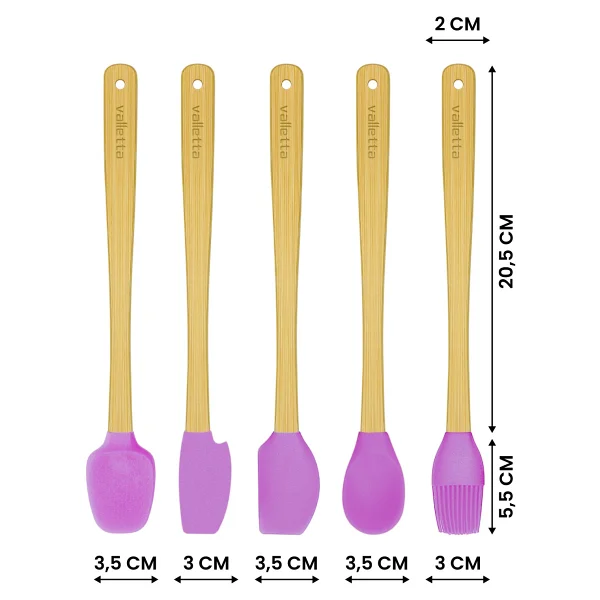 Valletta Indigo 5'li Pembe Bambu Silikon Spatula Seti Uzun 26 cm - 5 Parça 26 cm - Görsel 2