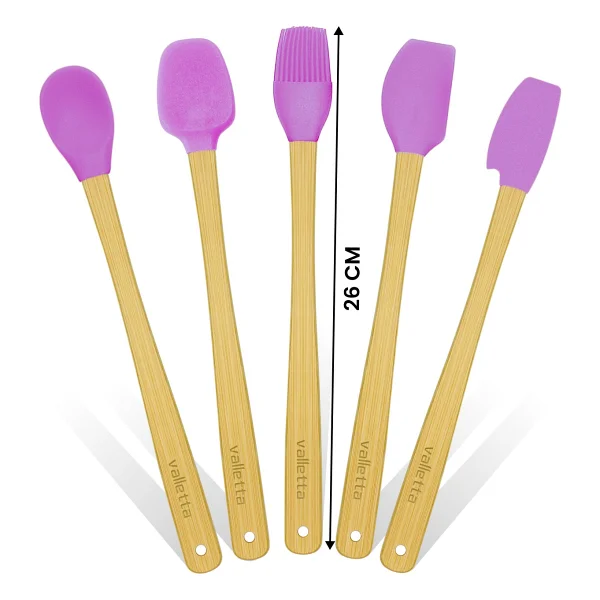 Valletta Indigo 5'li Pembe Bambu Silikon Spatula Seti Uzun 26 cm - 5 Parça 26 cm - Görsel 3