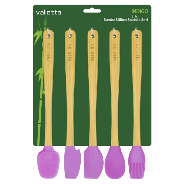 Valletta Indigo 5'li Pembe Bambu Silikon Spatula Seti Uzun 26 cm - 5 Parça 26 cm - Görsel 4
