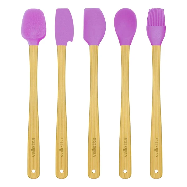 Valletta Indigo 5'li Pembe Bambu Silikon Spatula Seti Uzun 26 cm - 5 Parça 26 cm - Görsel 5