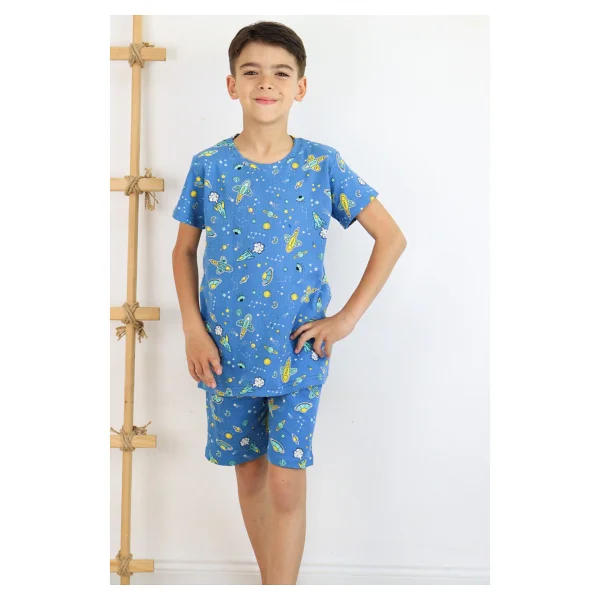 Erkek Çocuk Baskılı Pamuklu Penye Kumaş Şortlu Pijama Takımı - Görsel 6
