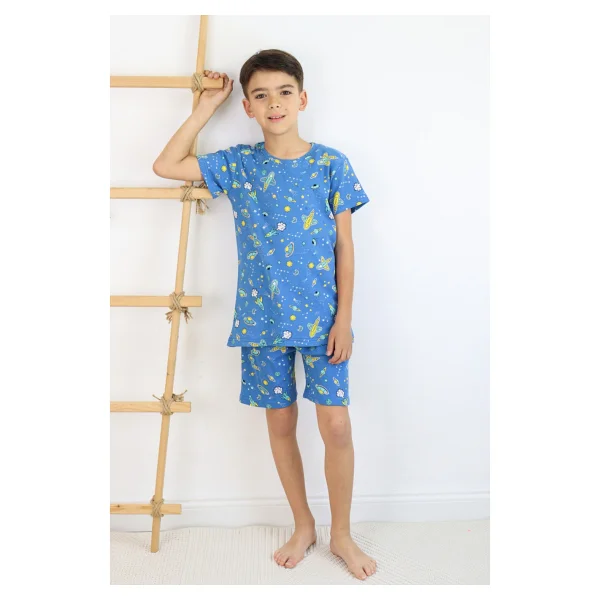 Erkek Çocuk Baskılı Pamuklu Penye Kumaş Şortlu Pijama Takımı - Görsel 2