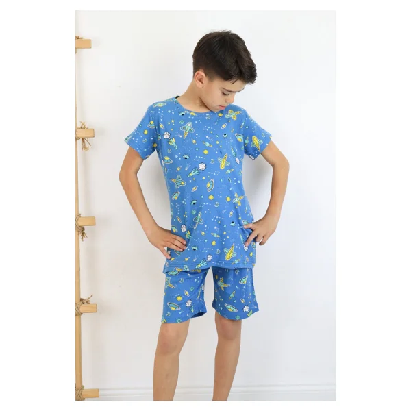 Erkek Çocuk Baskılı Pamuklu Penye Kumaş Şortlu Pijama Takımı - Görsel 3