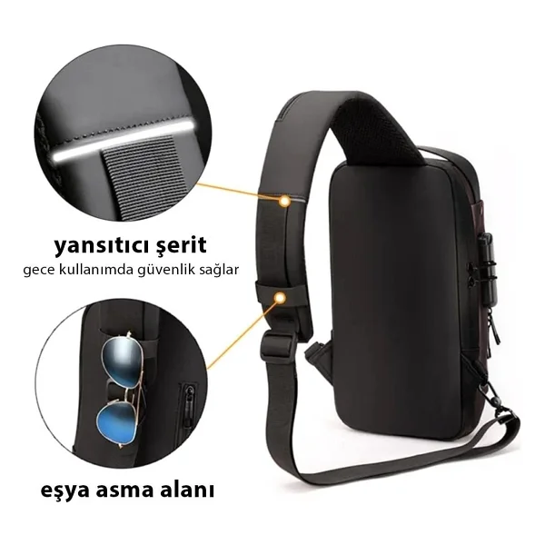 Newish Polo Erkek Siyah Usb Çıkışlı Çapraz Askılı Omuz ve Bel Çantası newpolo222 - Görsel 2