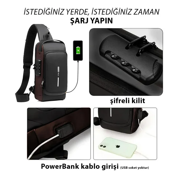 Newish Polo Erkek Siyah Usb Çıkışlı Çapraz Askılı Omuz ve Bel Çantası newpolo222 - Görsel 3