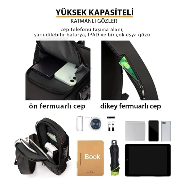 Newish Polo Erkek Siyah Usb Çıkışlı Çapraz Askılı Omuz ve Bel Çantası newpolo222 - Görsel 4