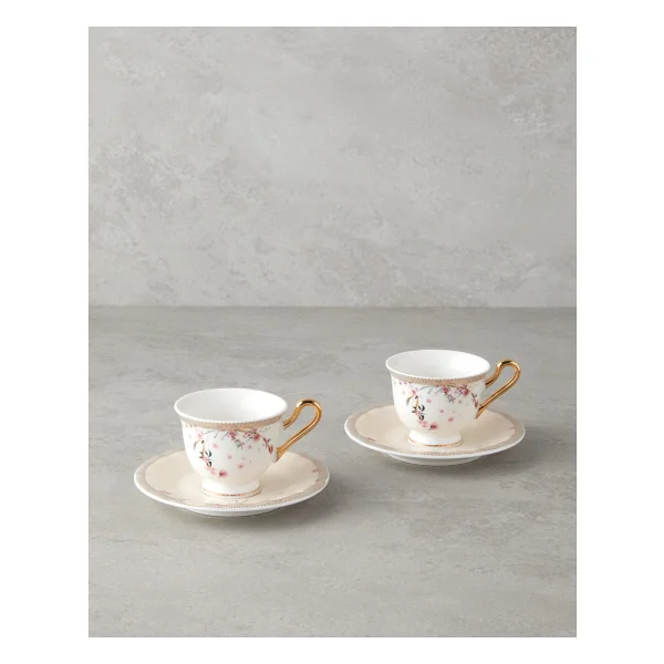 English Home Sakura Dream New Bone China 4 Parça 2 Kişilik Kahve Fincan Takımı 90 ml Pembe - Görsel 4