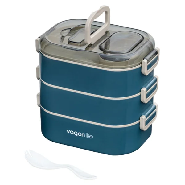 Vagonlife Bento 1450 ml 3 Katlı 6 Bölmeli Çelik Beslenme Kutusu - Görsel 10