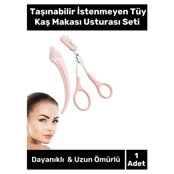 Özel Üretim Kompakt Tasarım Pratik Taraklı İstenmeyen Tüy Taşınabilir Kaş Makası Usturası Seti - Görsel 6