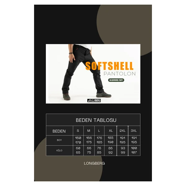 Longberg Kışlık Içi Polarlı Su Ve Rüzgar Geçirmez Softshell Pantolon Prs-1779 - Görsel 6