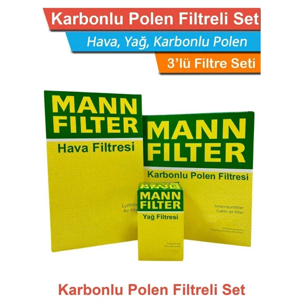 Mann Fılter Vw Polo 1.2 Tsı Benzinli Mann Filtre Bakım Seti 2014-2017 Hava Yağ Karbonlu Polen - Görsel 2