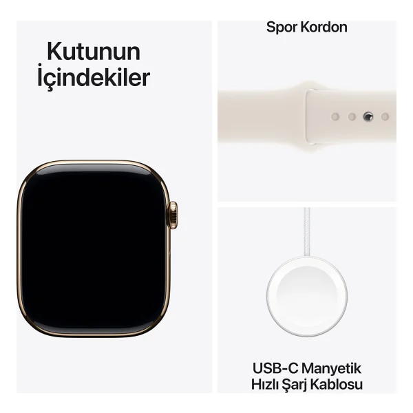 Apple Watch Series 10 GPS + Cellular 46mm Altın Rengi Titanyum Kasa ve Yıldız Işığı Spor Kordon Akıllı Saat - Görsel 9
